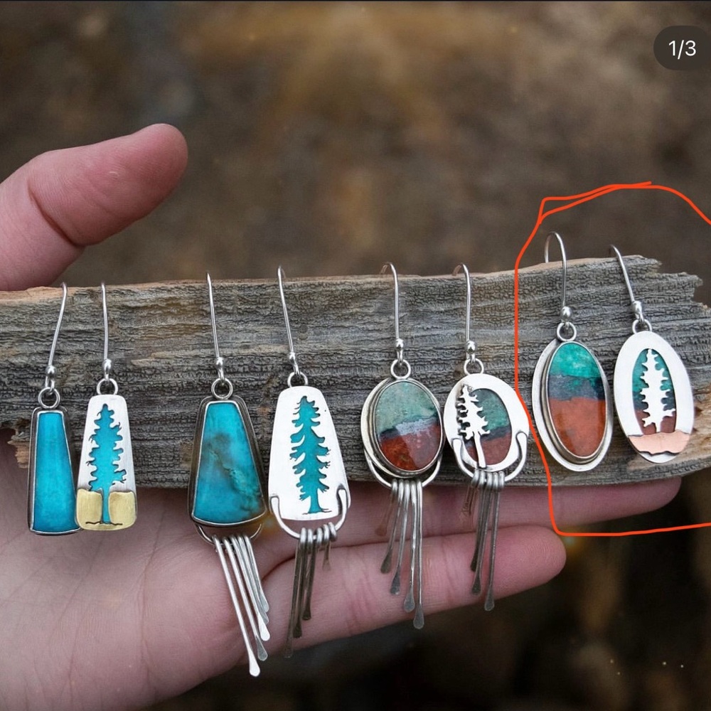 Silver and Turquoise Tree Design Earrings